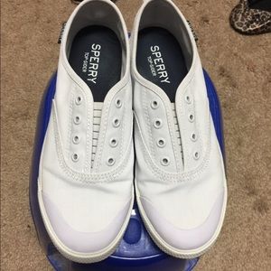 Sperry Top slider white canvas slip on